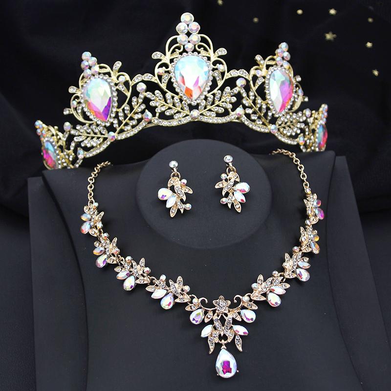 Water Drop Bridal Jewelry Sets Luxury Tiaras Crown Necklace Earrings Wedding Dress Dubai Jewelry Set Costume Accessories