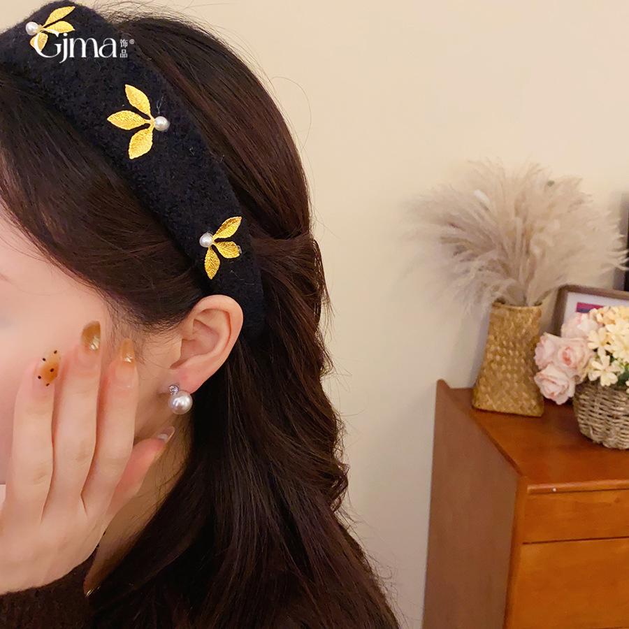Maillard Plush Wide Leaf Pearl Headband Headband High Cranium Top Fashion Hair Accessories Women