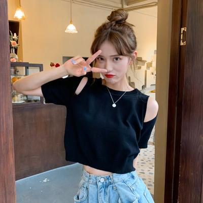Summer Fashion Slim Solid Short Sleeve T-shirt Women Girl New Streetwear Basic Female Crop Top Off Shoulder Harajuku Clothes