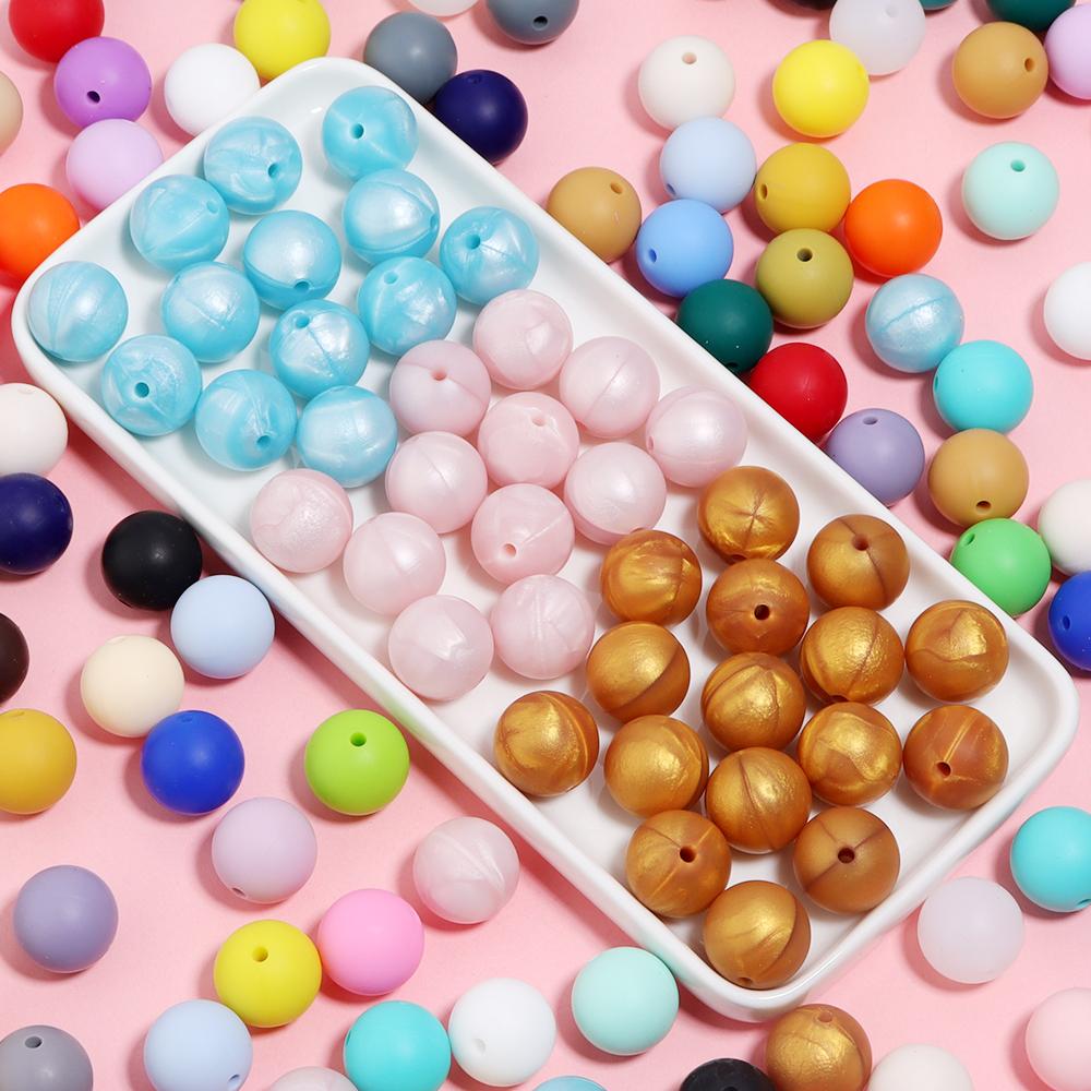 20pcs/Lot 12 15mm Candy Color Round Acrylic Imitation Silicone Beads Round Spacer Loose Bead for DIY Jewelry Making Accessories