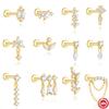S925 Silver Marquise Chain Heart Star Geometric Stud Earrings Flat Top Internal Thread Cartilage Earring