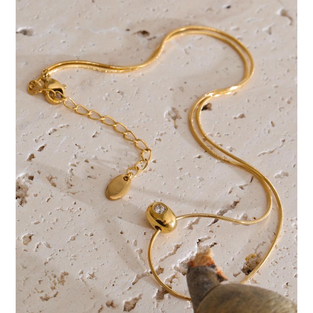 Yhpup Stainless Steel Zirconia Casting Oval Drop Necklace High Quality New Daily Wear Collar Jewelry Hypoallergenic