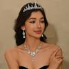 Braut Tiara Krone Dreiteiliges Luxus Atmosphärisches Hochzeitsschmuckset Premium Halskette Ohrringe Krone