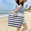 Striped Beach Tote Bag Large Capacity Foldable Travel Handbag Zipper Canvas Shoulder Bag For Travel Work Beach Gym Store
