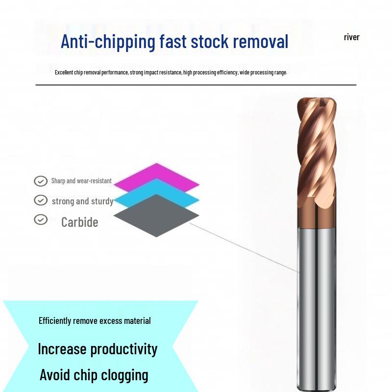 55° Hartmetall-Kugelkopffräser, 4-schneidig, Wolframstahl, Nano-Bronze-beschichtet