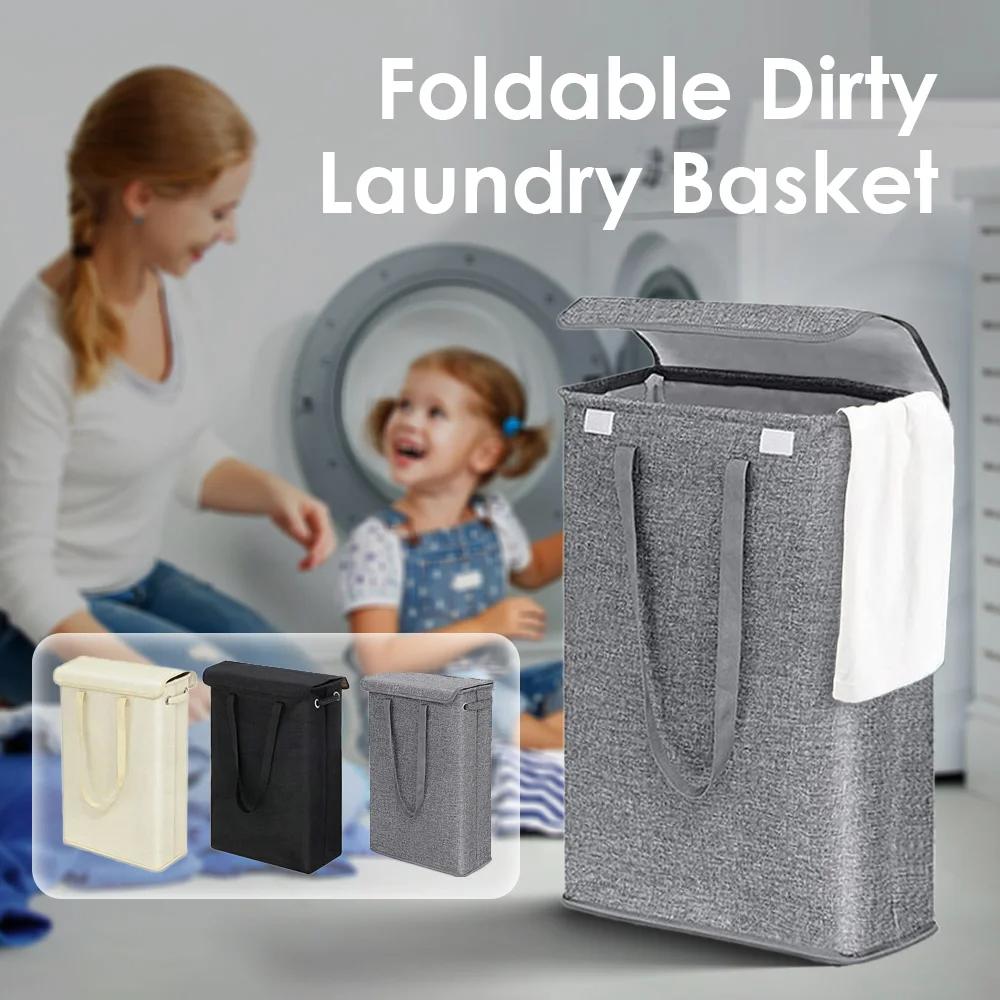 1PCS Slim Laundry Basket with Lid 45L Slim Laundry Hamper Waterproof Narrow Laundry Basket Space Saving Thin Clothes Hamper