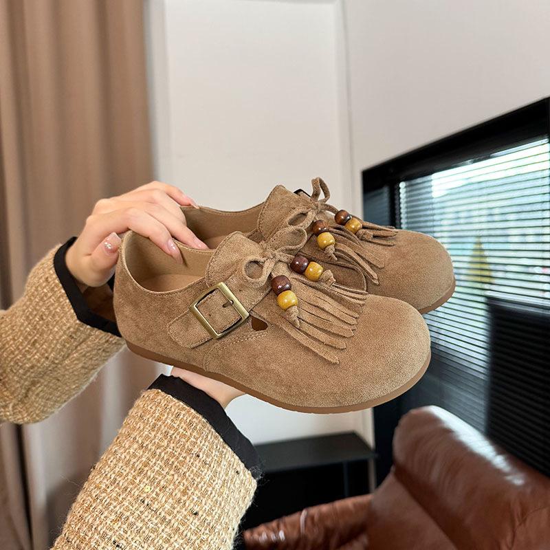 Birken Single Shoes Women's 2025 Spring and Autumn New Versatile Soft Sole Birken Round Head Tassel One Pedal Lazy Doudou Single Shoes
