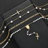 17KM 4 Stück Elegantes Luxus Goldfarben Zirkon Kreuz Anhänger Halskette Set für Damen Mehrschichtige Lange Halsketten Tägliches Tragen Party Schmuck