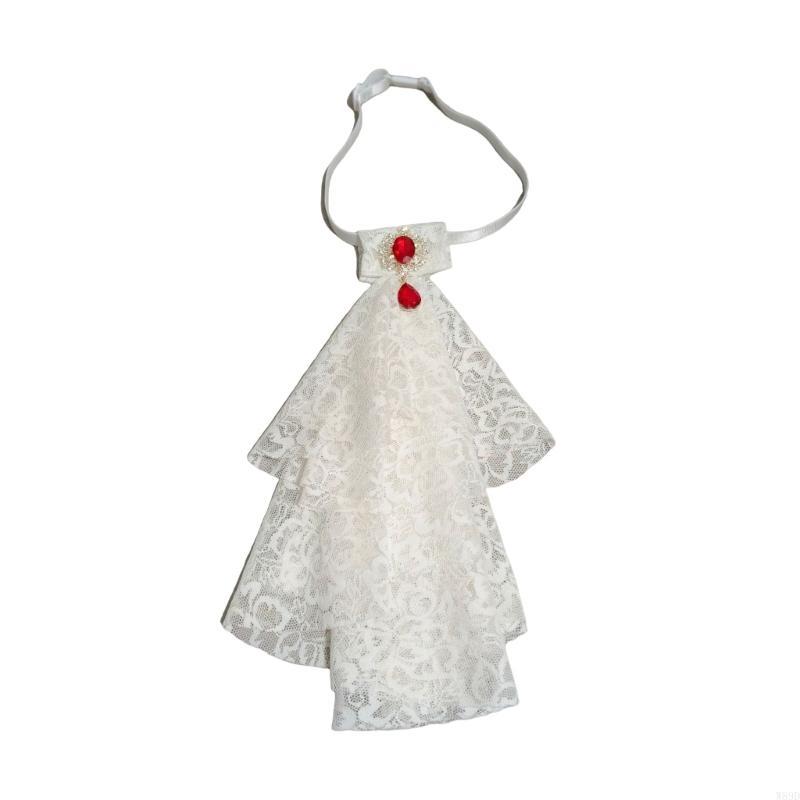 Rhinestones Ruffled Lace Jabot Victorian Renaissances Detachable Faux Collar for Themed Gatherings and Theatrical Wear