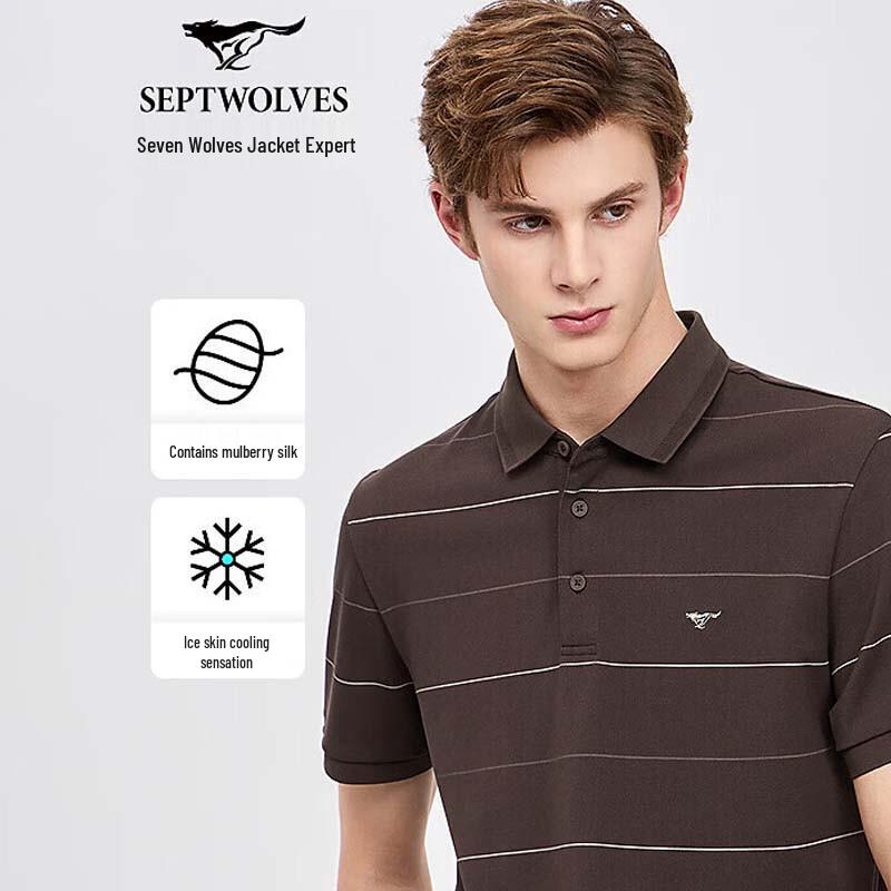 Septwolves Men s Silk Blend Striped Polo Shirt M