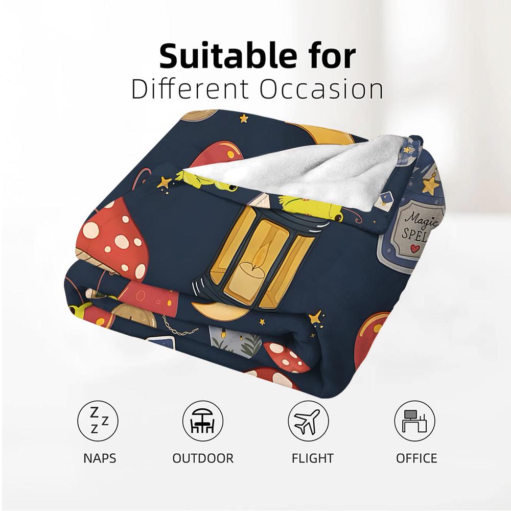 Witchy Frog Mushroom Soft Flannel Blanket Breathable Warm Throw for Office Car Sofa Kids Room Birthday Xmas Gift