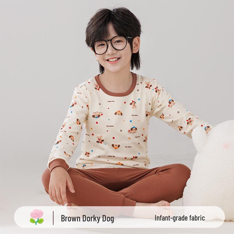 

Детская теплая хлопковая пижама: Водолазки и брюки для мальчиков и девочек 150 cm