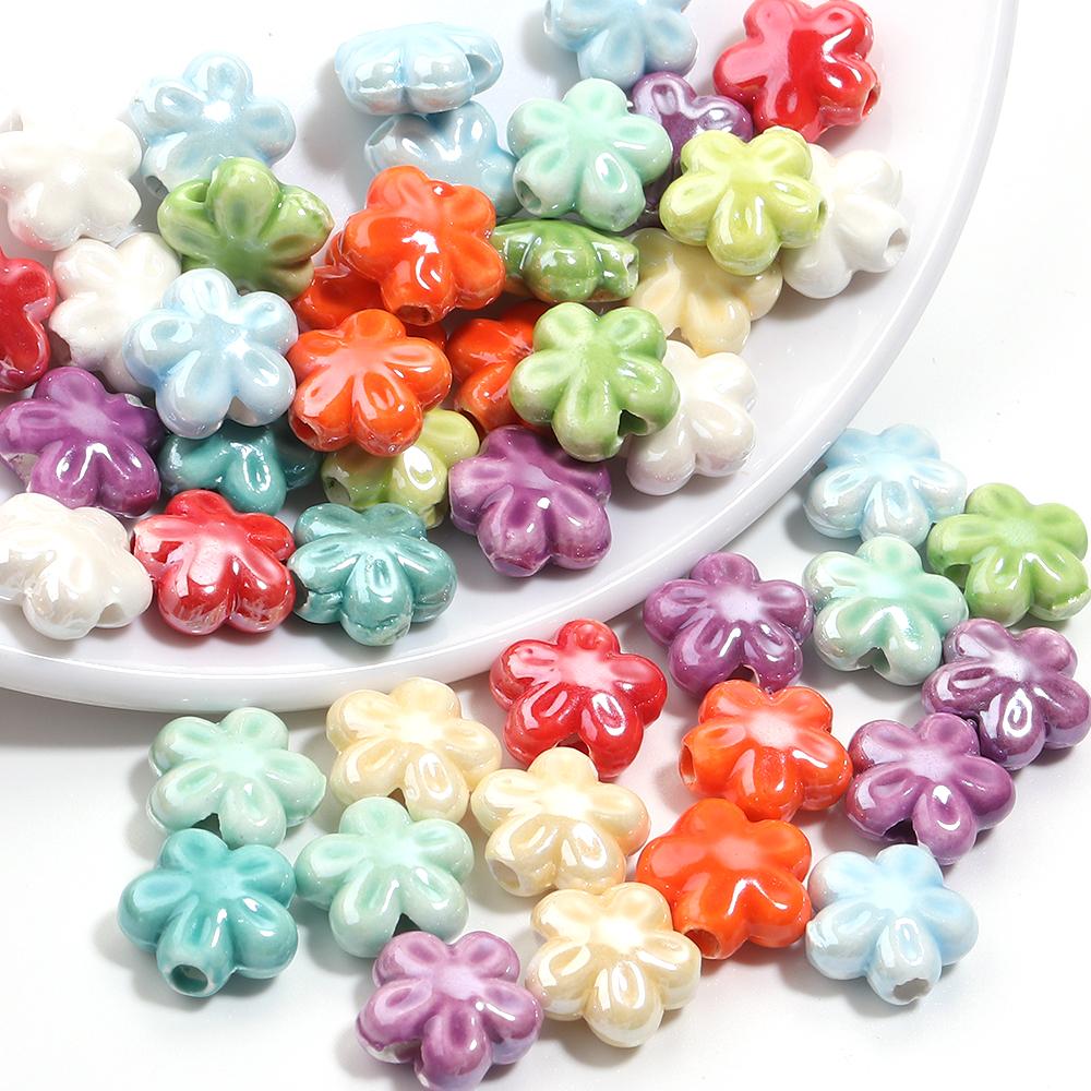 10pcs Cute Flower Ceramics Beads for Jewelry Making Colorful Flower Beads Loose Spacer Beads DIY Bracelet Necklace Accessories