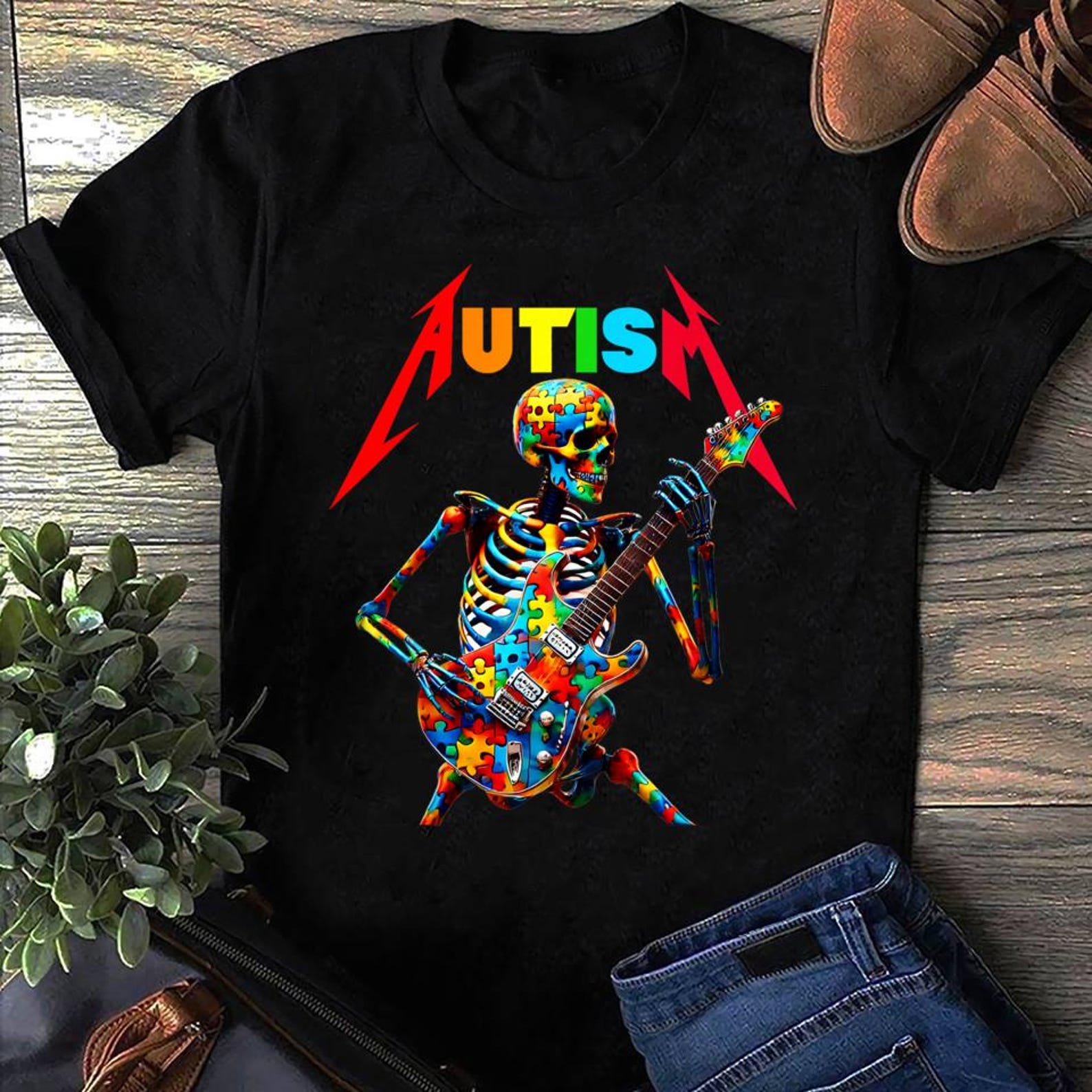 Autism Skeleton Guitar Player Rock Music Autism Awareness Autism T Shirt XL