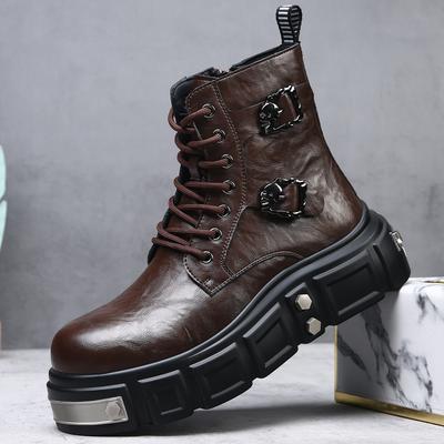 Hohe Lederstiefel Herren 2025 Winter neu kleines Design Martin Boots trendy lässige kurze Stiefel dicksohlige erhöhende Herrenstiefel