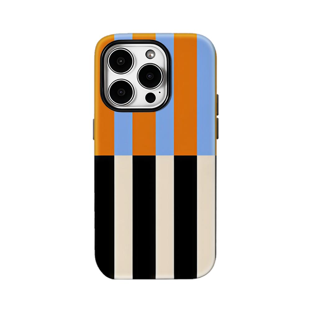 Color-Block Stripes Orange Black Phone Case for IPhone 17AIR 16E 16 15 14 13 12 11 17 Pro Max Plus Double-layer Back Cover