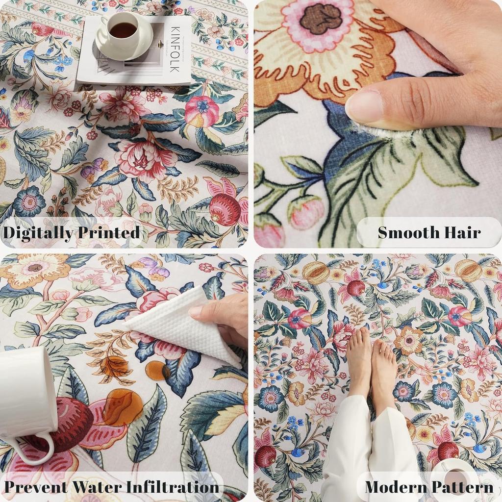 Rugs for Living Room Washable Vintage Floral Non Slip Low Pile Large Carpet for Bedroom Dining Room Nursery Play Beige Floor Mat
