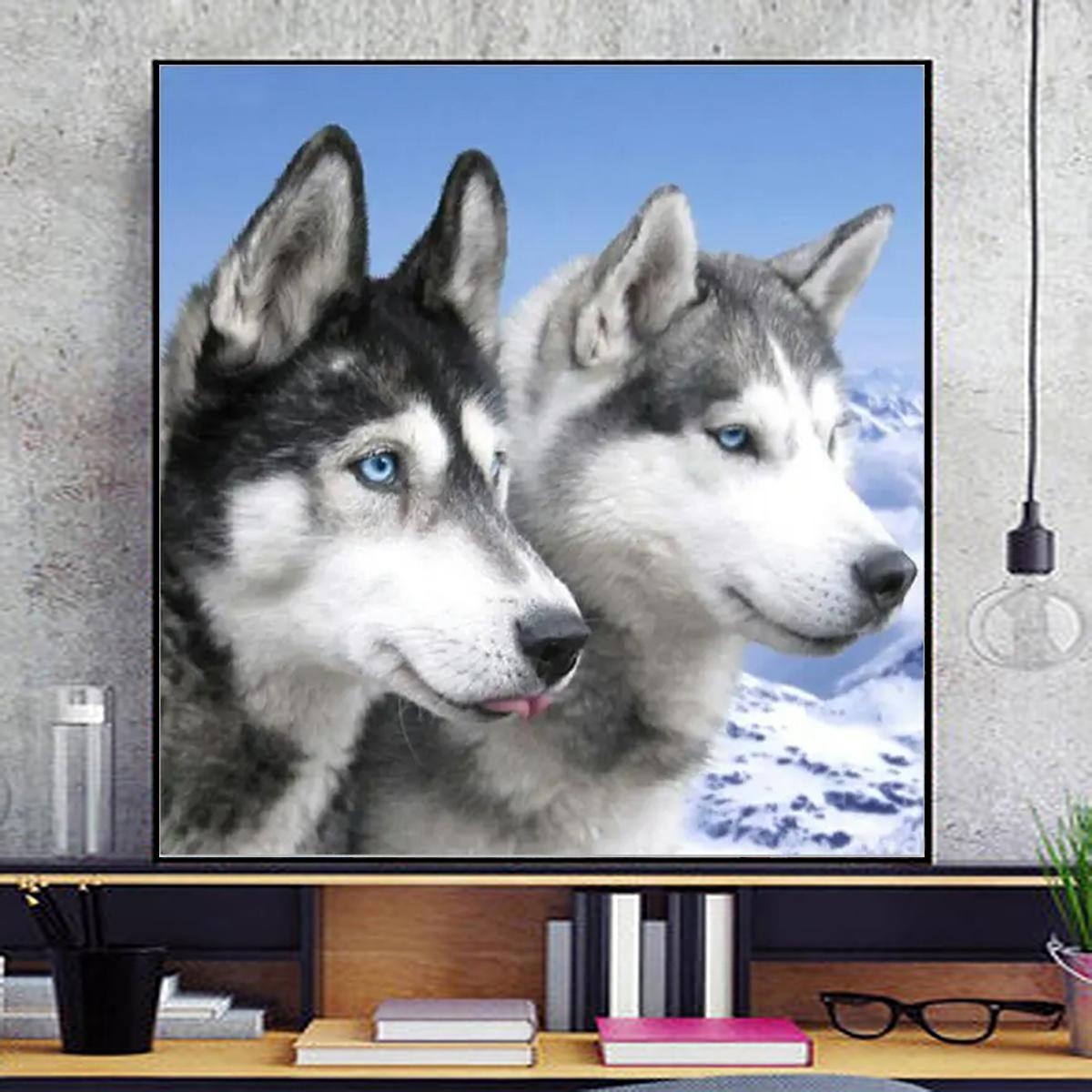 

DIY алмазная живопись два щенка набор для вышивки крестом мозаика искусство алмазная живопись полный круг/квадратный алмаз украшение дома Round 25x25cm