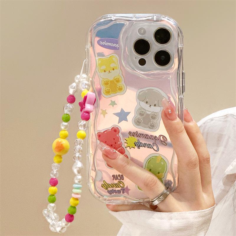Zhitai iPhone 16 Pro Case with Apple 15 Cream Pattern and Phone Chain, Compatible with Models 12, 14, 6/7/8.