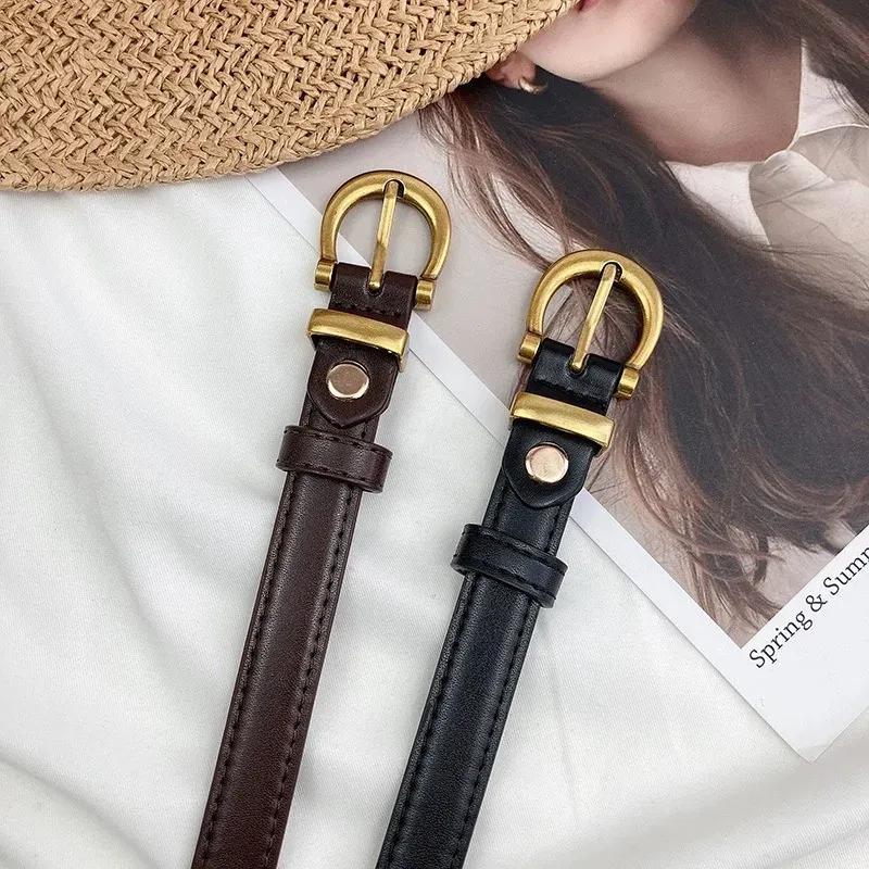 Belt Women's Instagram Style Korean New Fashion Retro Simple Small Gold Buckle Black Practical Jeans Versatile Belt Punk Belts