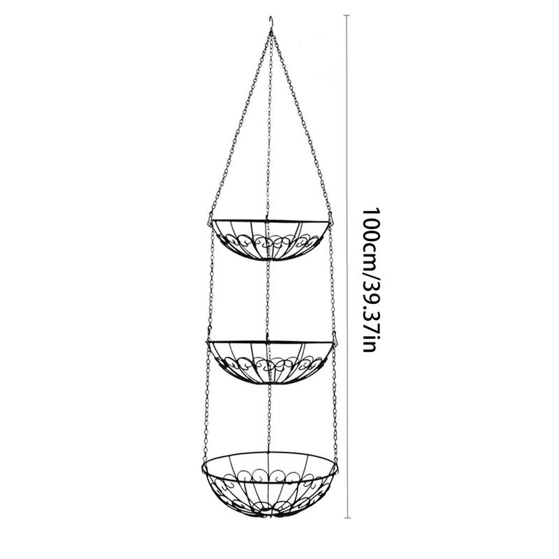 Hanger Produce Basket Metal Fruit Basket Wire Basket Fruit Bowl With 3 Tiers & Hooks Kitchen Fruit Stand Space Saving Vegetable