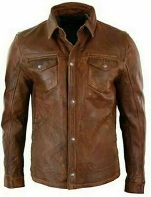 Veste en cuir pour homme en véritable peau d'agneau marron, faite à la main, élégante, décontractée, biker, moto