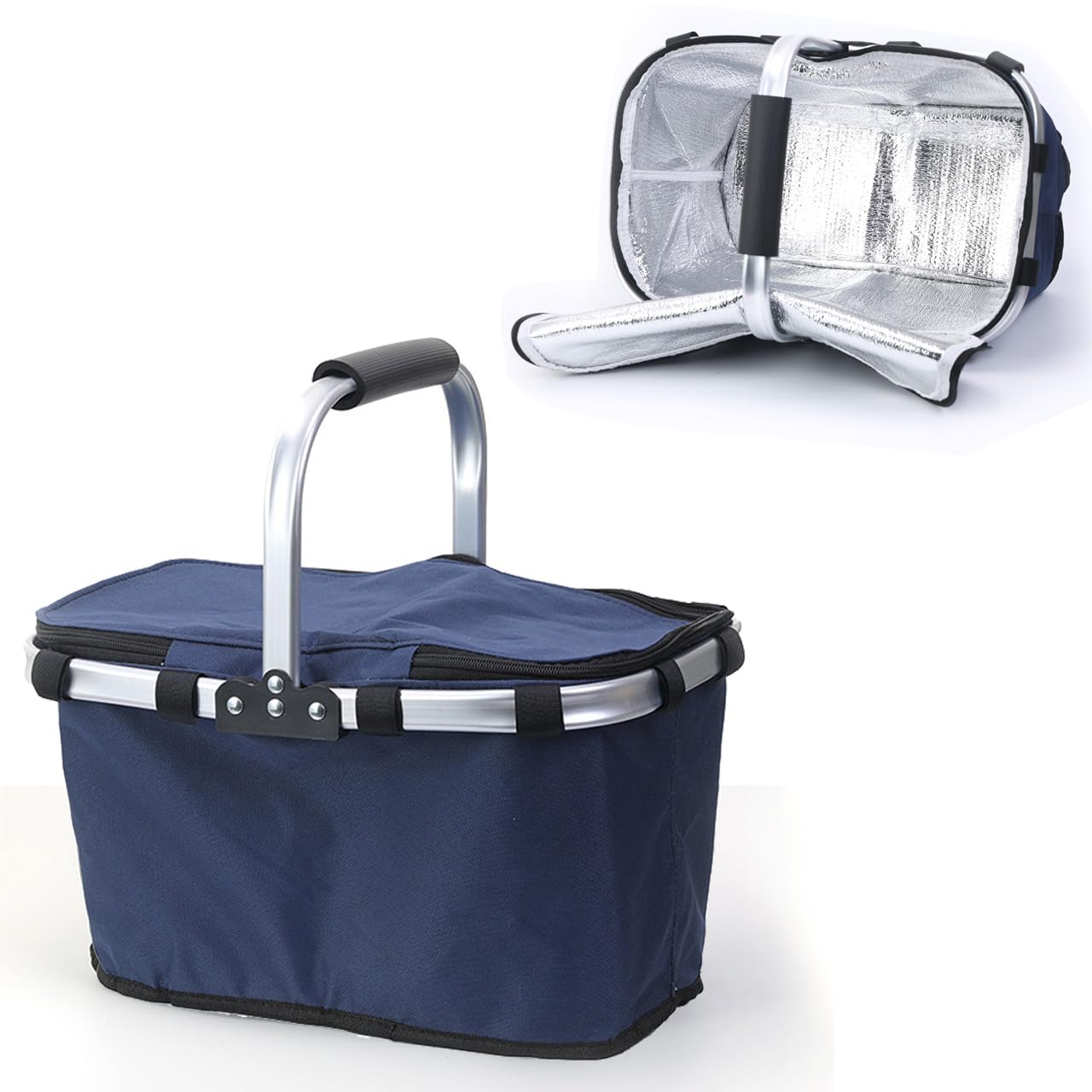 

Foldable Eco Shopping Large with Lid Basket, Bag, Bag, Insulated, Capacity, Lightweight, (Navy)