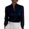 Mesh-paneled Satin Stand-up Collar, Plain-coloured, Sophisticated-chic Women’s Blouse