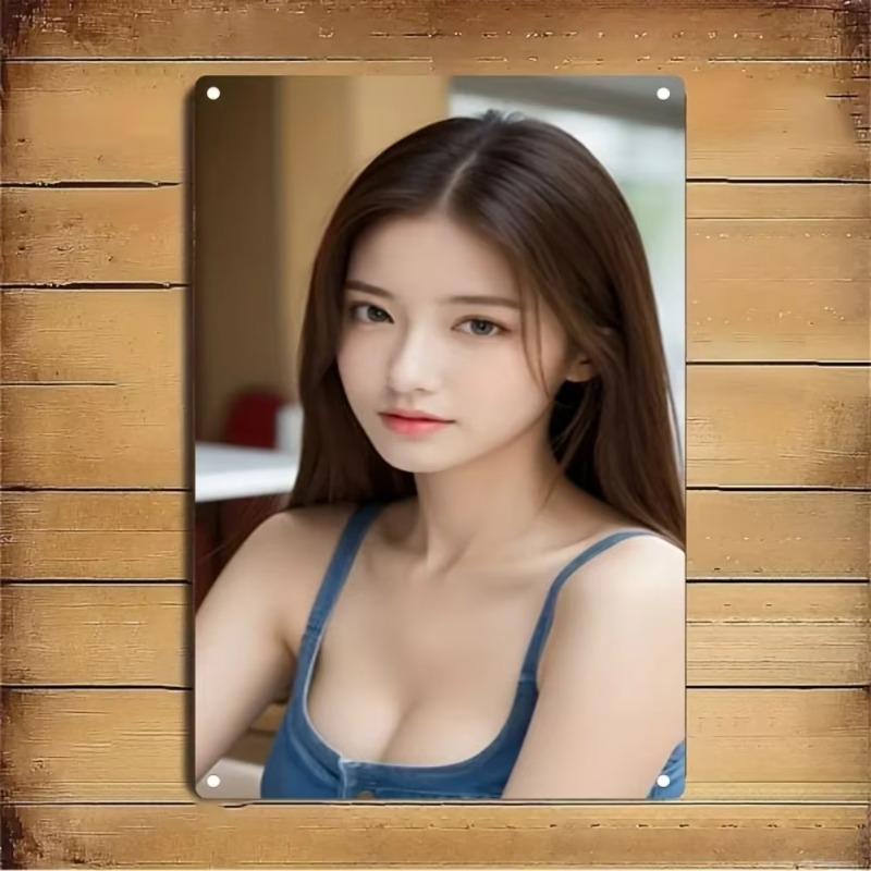 Metal Wall Art Woman Portrait Korean Beauty Poster Home Bar Cafe Decor