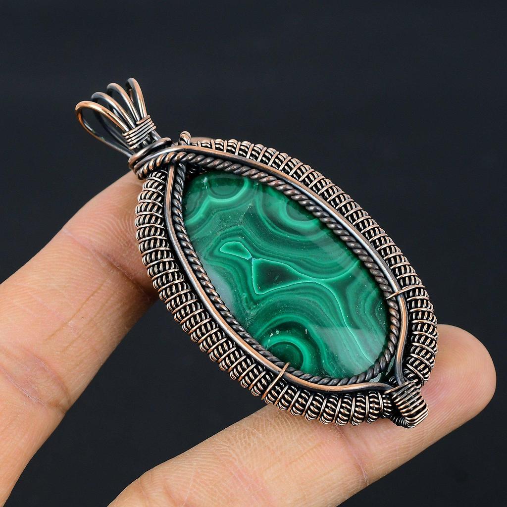Malachite Pendant, 999 Copper Wire Wrapped Pendant Jewelry. Gift For Women Handmade Pendant Gemstone Jewelry