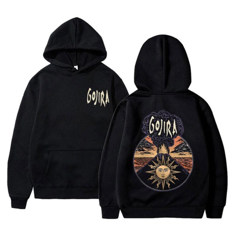 The French metal band Gojira's music album "Lava" features a printed hoodie, sweatshirt and casual sporty pullover on the street