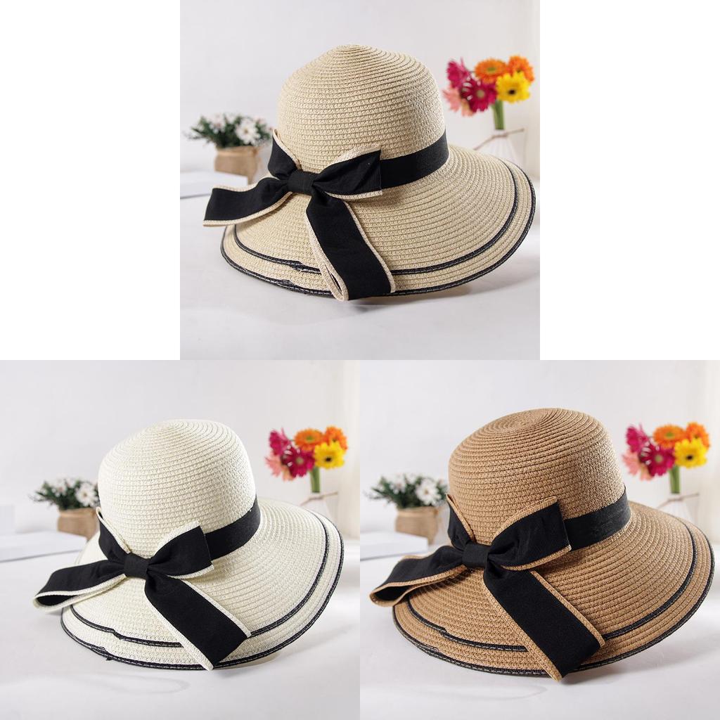 Fashionable Korean Style Large Bow Sun Hat For Women Summer Beach Hat With Wide Brim