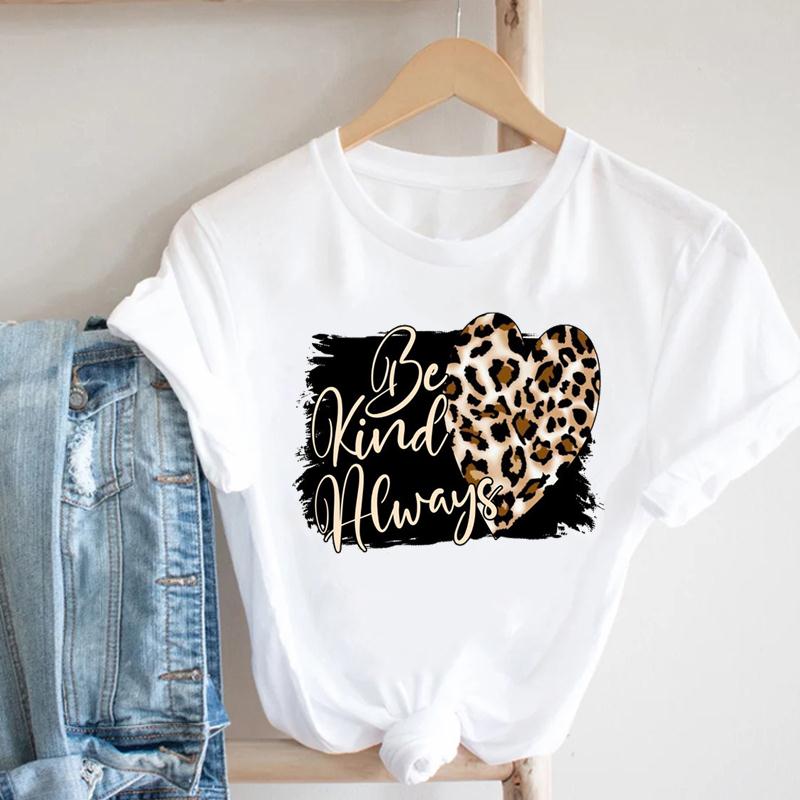 Women Tee Top Summer Fashion Print T-shirt O-neck Leopard Trend Lip Lady Female Clothing Casual Short Sleeve Graphic T-shirt