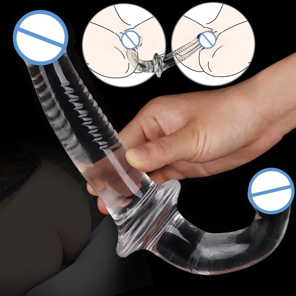 Dual Head Big Realistic Soft Dildo Adult Sex Toys Suction Cup Tpe Crystal Clear Penis Anal Toy G Stimulate For Women Lesbian
