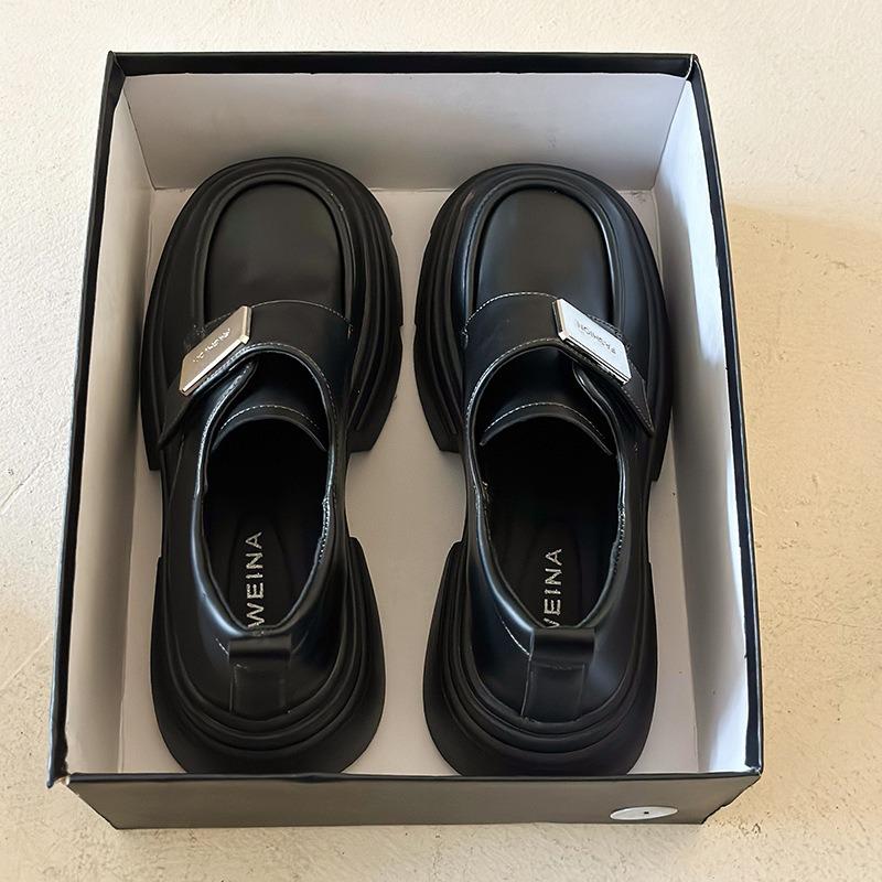 thick-soled high-end small leather shoes for women's spring new versatile loafer heightening retro single shoes thick heel