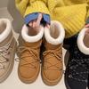 Women's Plus-Size Lace-Up Snow Boots - 2025 Winter New Style, Casual, Warm, Fleece-Lined, Short-Calf, Cotton Boots for Cross-Border Trade