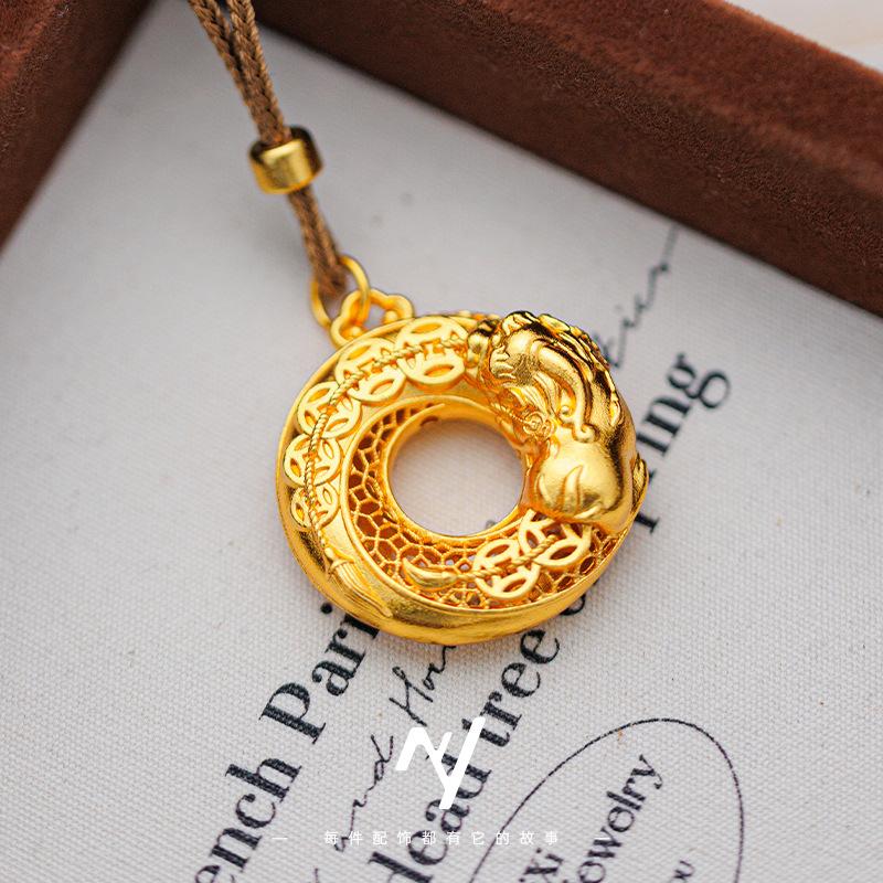 Luxury 24K 9999 Pure Gold Real Gold Hollow-out Silk Five Emperor Money Brave Money Peace Buckle