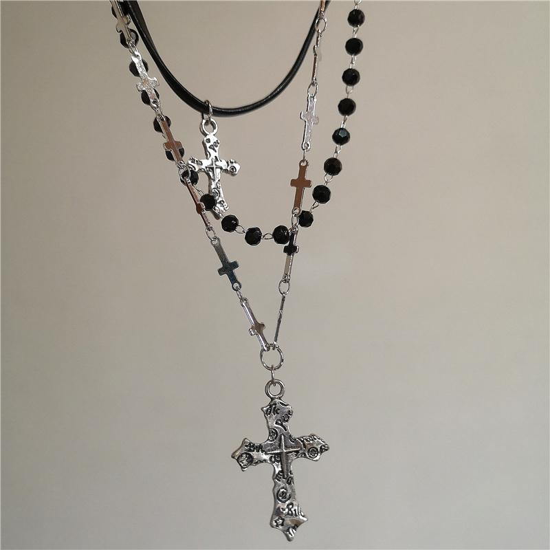 Personalized Punk Star Heart Cross Chain Double Layer Necklace For Men Women Y2K Fashion Trend Rock Party Grunge EMO Accessories