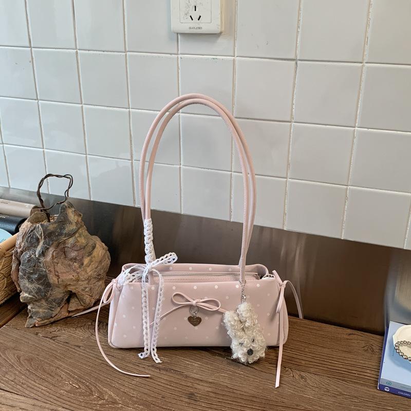 SHELKSBAG Ballet Style Underarm Bag for Women 2026 New Fashion Korean Handbag Polka Dot Cute Bow Tie Single Shoulder Bags