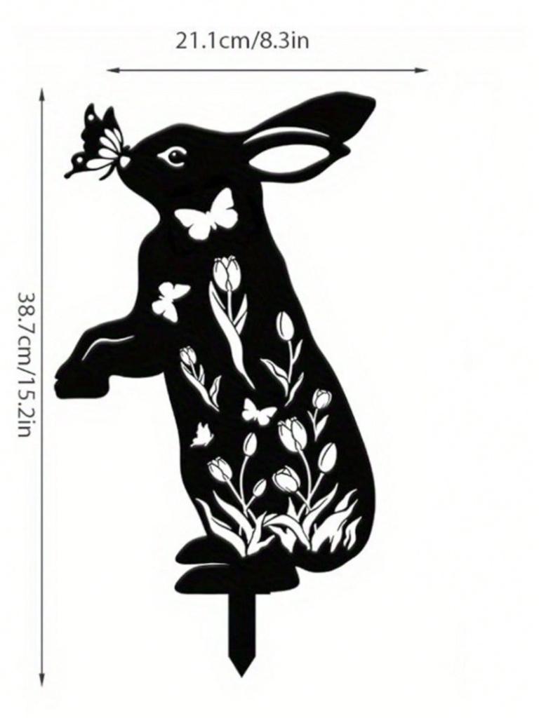 Black Metal Bunny Garden Decor Outdoor Ground Stakes