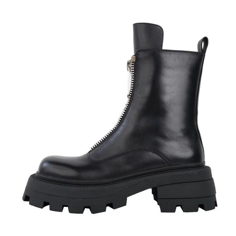 Fashion New Women MEN Leather Ankle Boots Shoes Round Toe Slip on Thick Bottom Elastic Cool Short Boots Footwear Botas De Mujer  43 44
