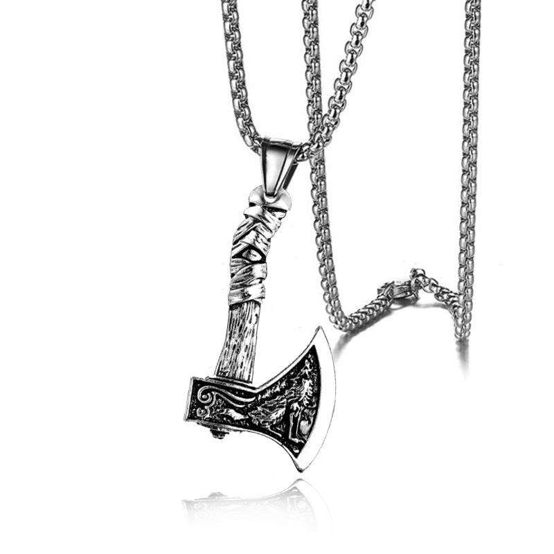 European and American Wolf Axe Titanium Steel Necklace Pendant Personalized Necklace