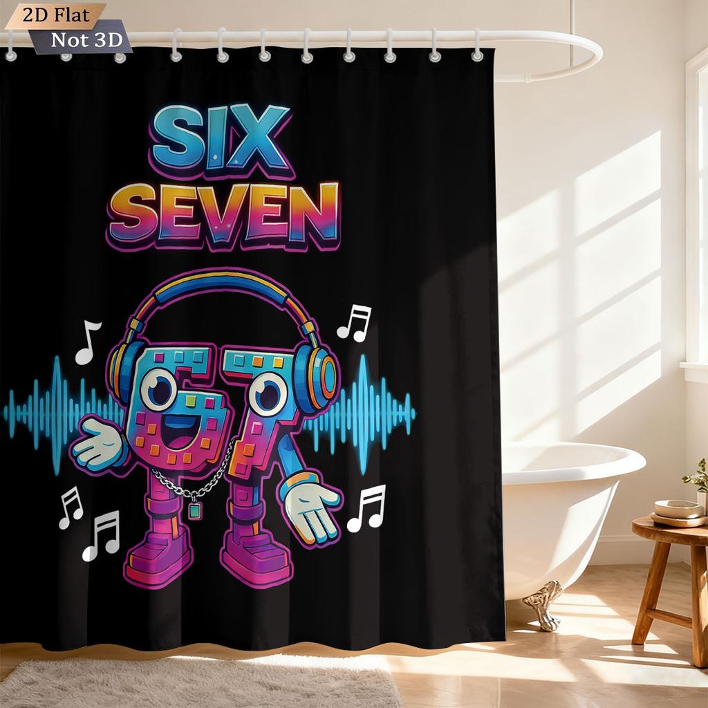1Pc Funny 67 Music Element Printed Waterproof Shower Curtain Partition Privacy Hanging Curtain, With 12 Hooks
