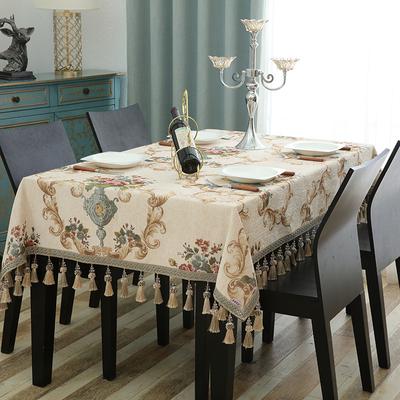 Luxuriöse Jacquard-Tischdecke mit Quastenanhänger, Chenille-Stoff, rechteckige Tischdecke, europäische Kaffeetischdecke für Wohnzimmer