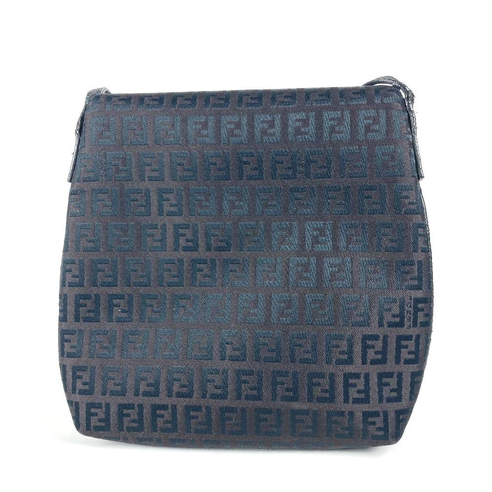 Fendi Zucchino Bag Flap Pochette Crossbody Shoulder Bag Canvas/Leather Black