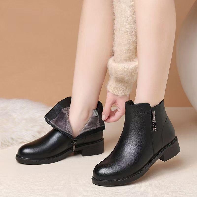 

Женские ботильоны из натуральной кожи с круглым носком: Плоский и толстый каблук, туфли для мам на весну, осень, зиму Мартини 36