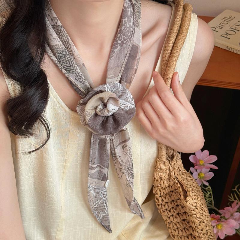 Spring Summer Colorful Polka Dot Floral Decorative Scarf Necktie Soft Lightweight Breathable Lace Up Accessory Fashion Decor