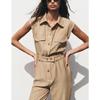 Spring and Summer New Women's Clothing European and American Leisure with Belt Fashion Sleeveless Lapel Jumpsuit 3897091