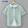 ROMON Men's Solid Color Pure Cotton Short Sleeve Shirt