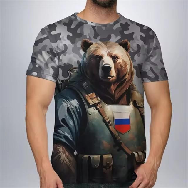 

Футболка в форме русского медведя, летняя модная футболка с коротким рукавом, с 3D цифровой печатью животного 6XL